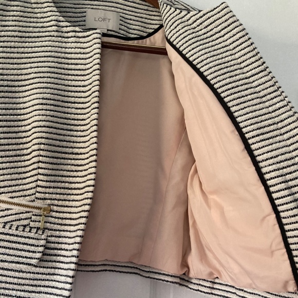 Ann Taylor LOFT Cropped Tweed Blazer Jacket Black White Size 4 - Picture 7 of 11